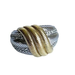 Judith Ripka Cocktail Ring Sterling Silver 14K Gold Faux Diamond Band Size 4.5 5